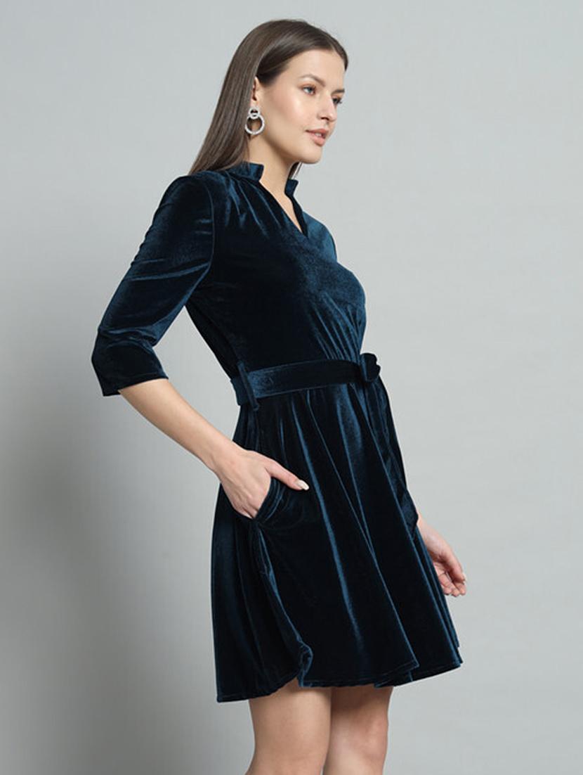 women navy blue velvet a-line dress - 21286103 -  Standard Image - 1