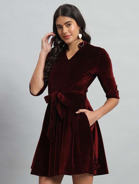 women solid fit & flare dress 