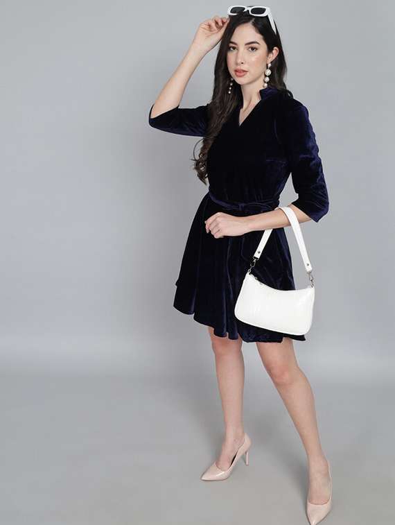 women solid fit & flare dress 