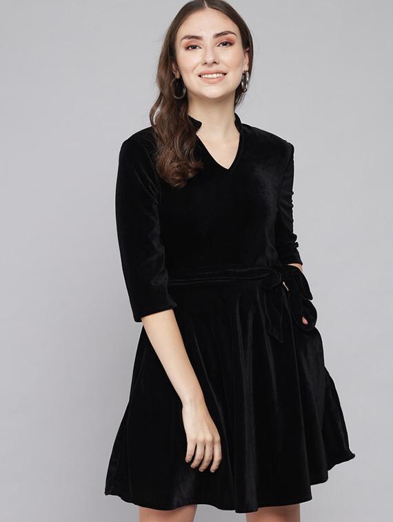 women solid fit & flare dress - 21286107 - Standard Image - 1