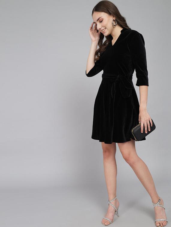 women solid fit & flare dress - 21286107 - Standard Image - 4