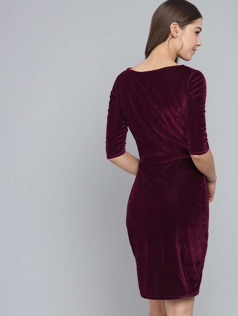women solid maroon bodycon dress - 21286114 -  Standard Image - 4