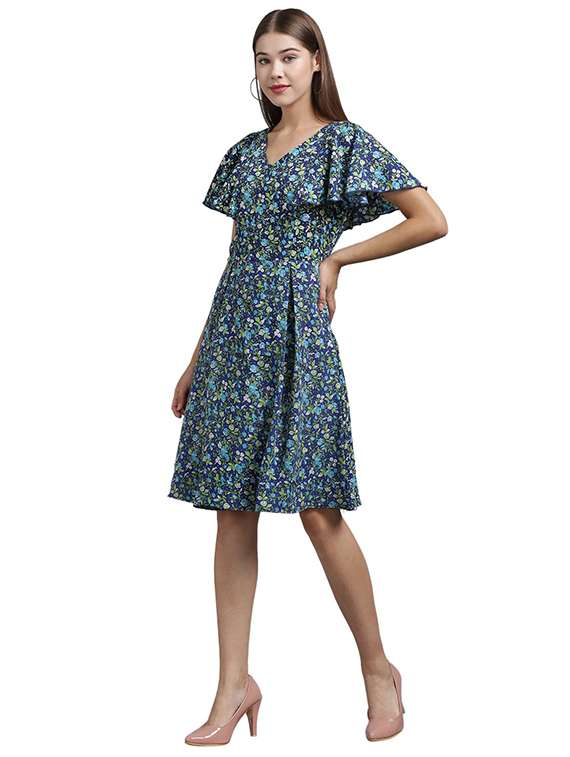 women blue printed crepe a-line dress - 21286122 -  Standard Image - 1