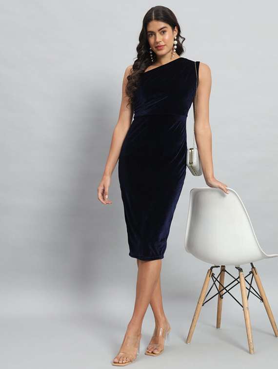 women solid single shoulder bodycon dress