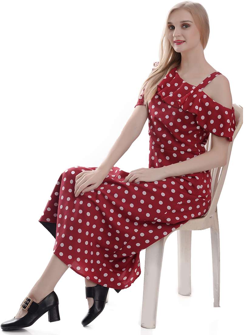 women red polka dots printed a-line dress - 21286139 -  Standard Image - 1
