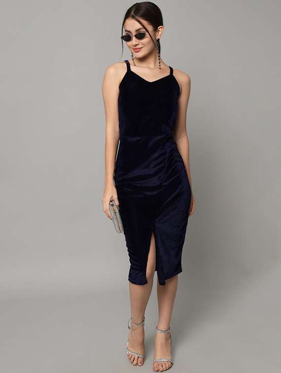 women solid shoulder strap bodycon dress - 21286145 - Standard Image - 1