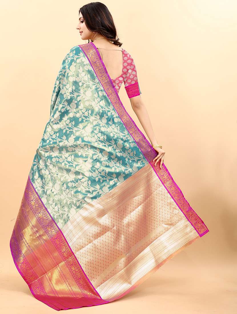 women zari work banarasi saree with blouse - 21286408 -  Standard Image - 1