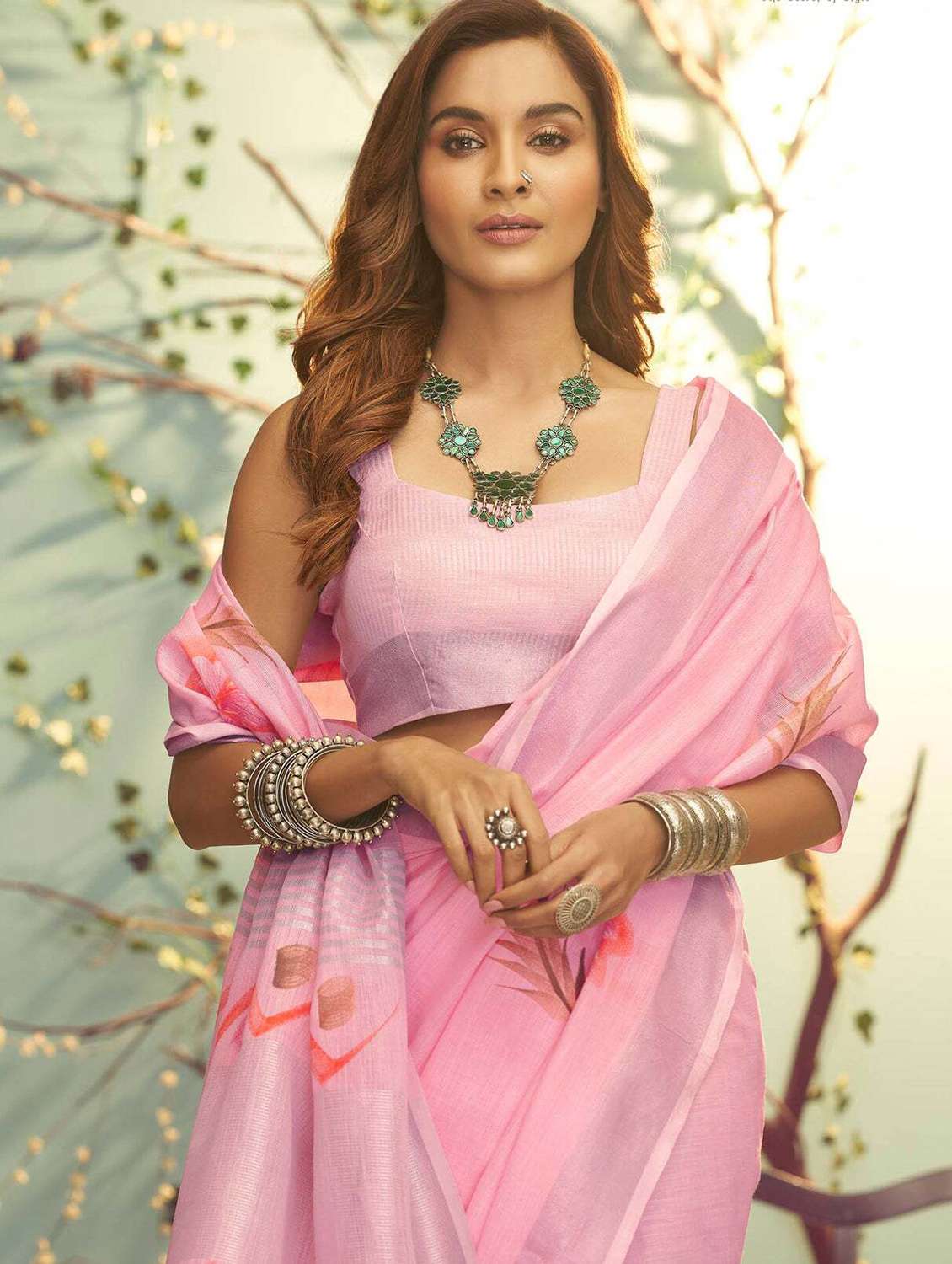 pink floral print saree with blouse - 21286648 -  Standard Image - 1