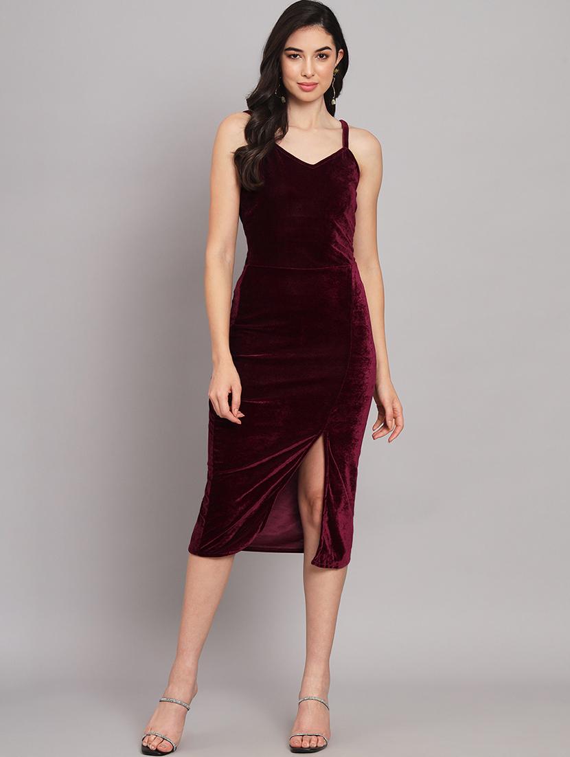 women solid shoulder strap bodycon dress
