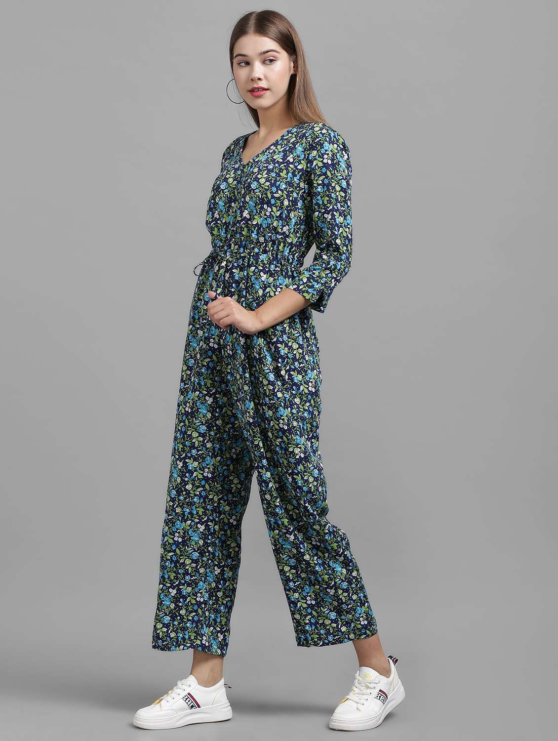 navy blue crepe full leg jumpsuit - 21286709 -  Standard Image - 1