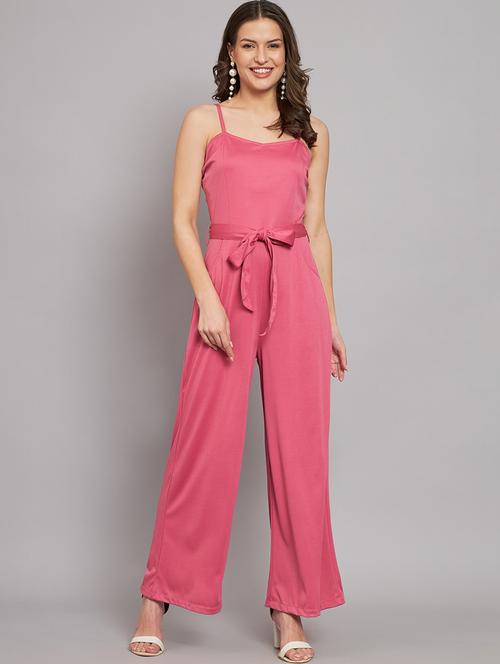 women pink cotton blend full leg jumpsuit - 21286739 - Standard Image - 0
