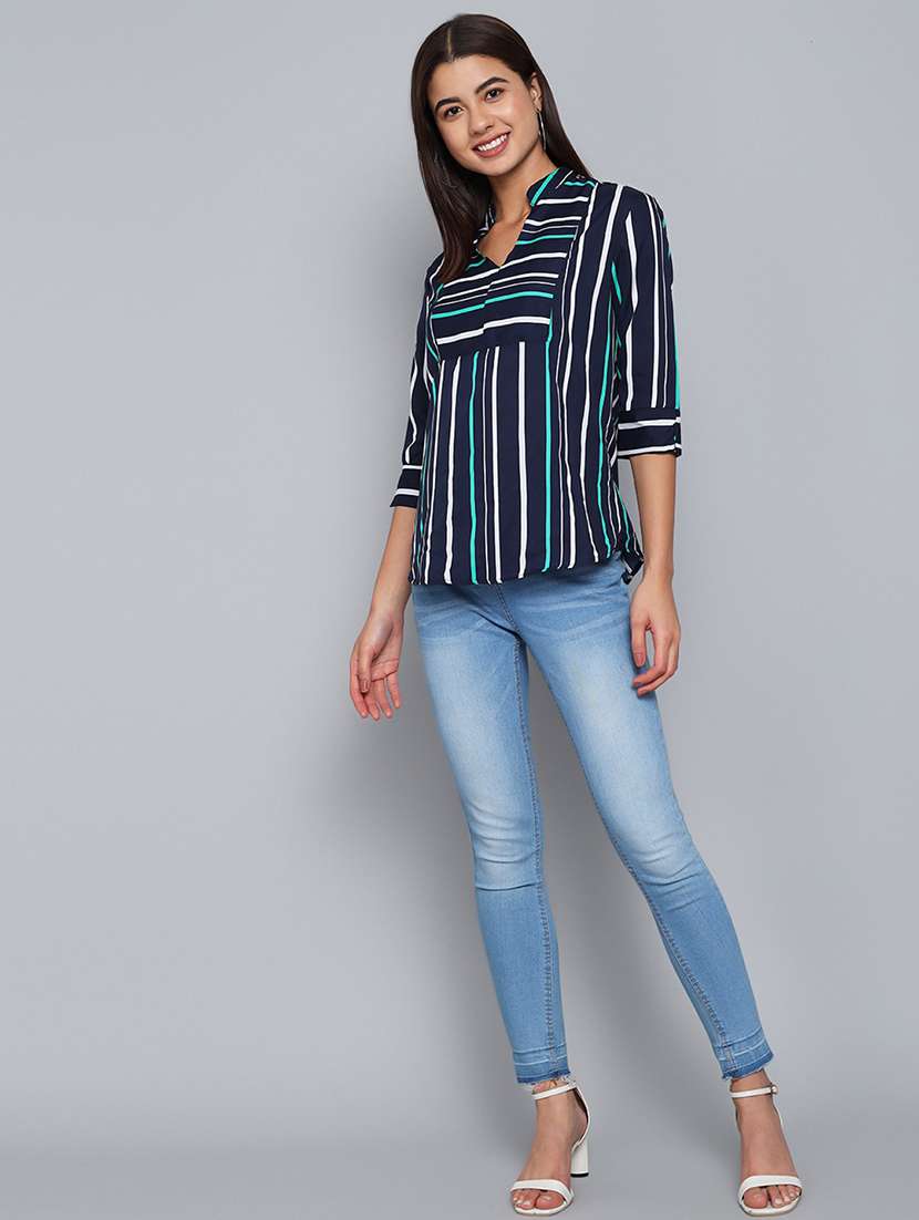 navy blue striped repe shirt style top - 21286750 -  Standard Image - 4