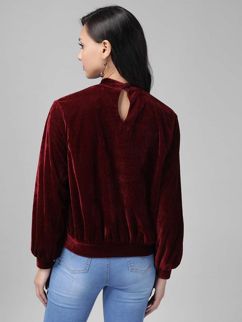 women maroon velvet regular top - 21286765 -  Standard Image - 1