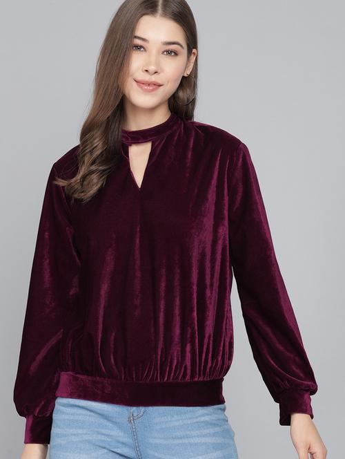 maroon velvet regular top - 21286766 -  Standard Image - 0