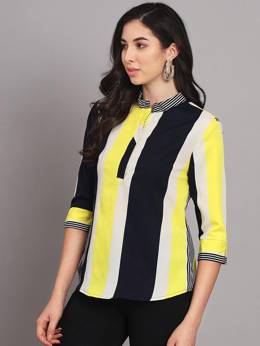off white colourblocked crepe regular top - 21286773 - Standard Image - 1