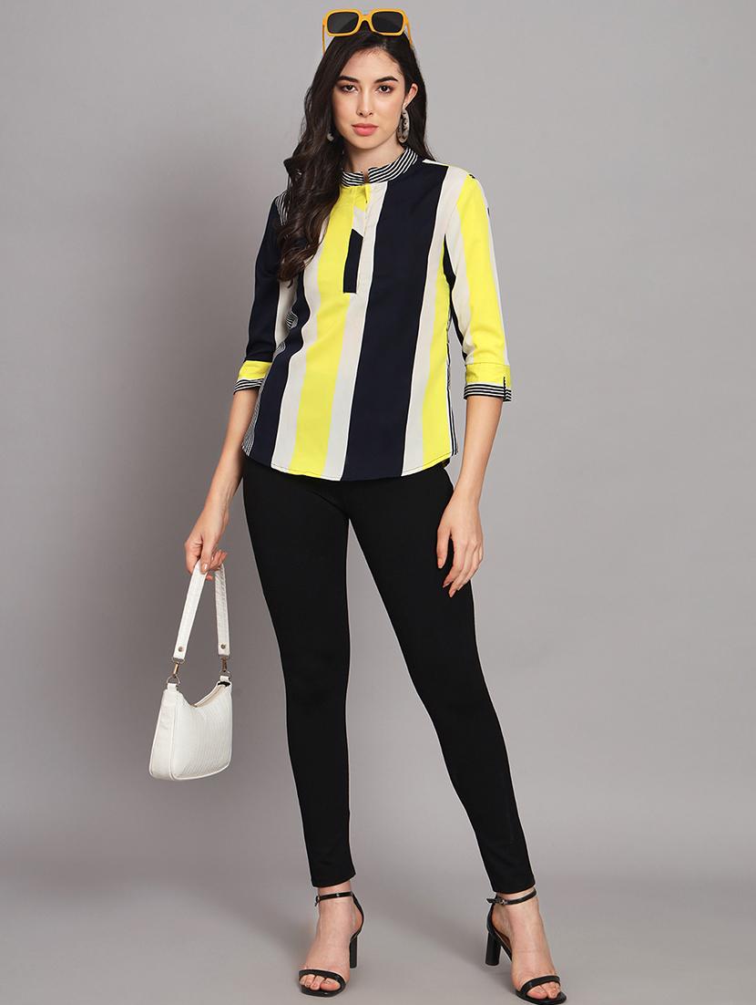 off white colourblocked crepe regular top - 21286773 - Standard Image - 4
