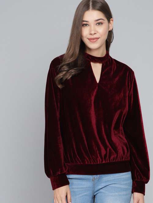 women maroon velvet regular top - 21286786 -  Standard Image - 0