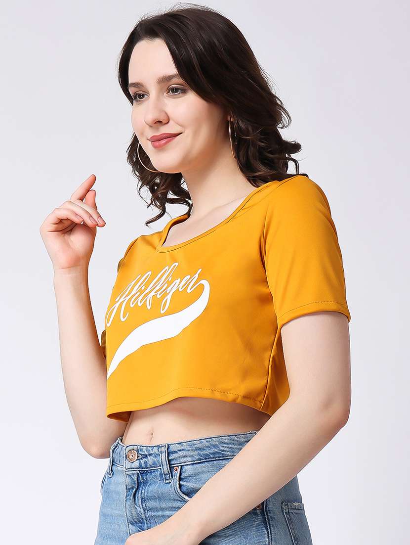 yellow crepe crop top - 21286789 -  Standard Image - 1