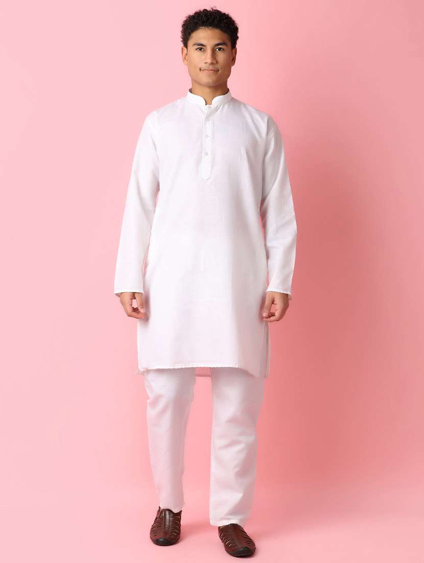 men white solid kurta pyjama ethnic wear set