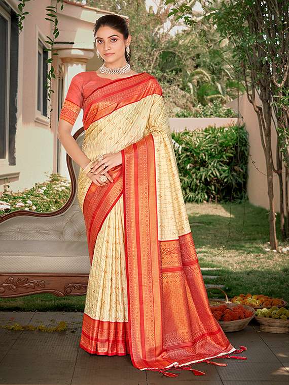 women zari work tussar silk saree with blouse