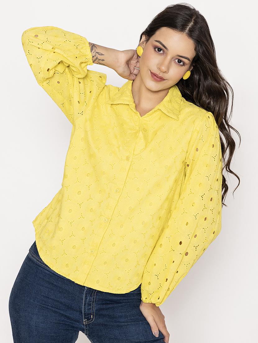 yellow cotton regular shirt - 21287280 -  Zoom Image - 0