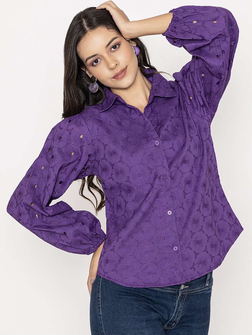 purple cotton regular shirt