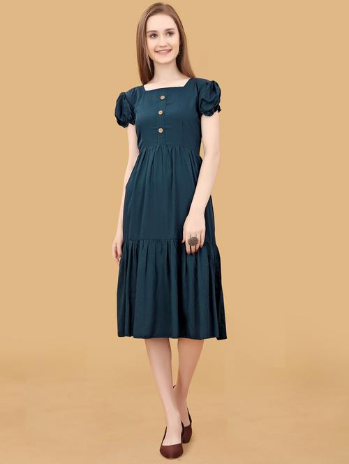 blue polyester aline dress - 21287577 - Standard Image - 0