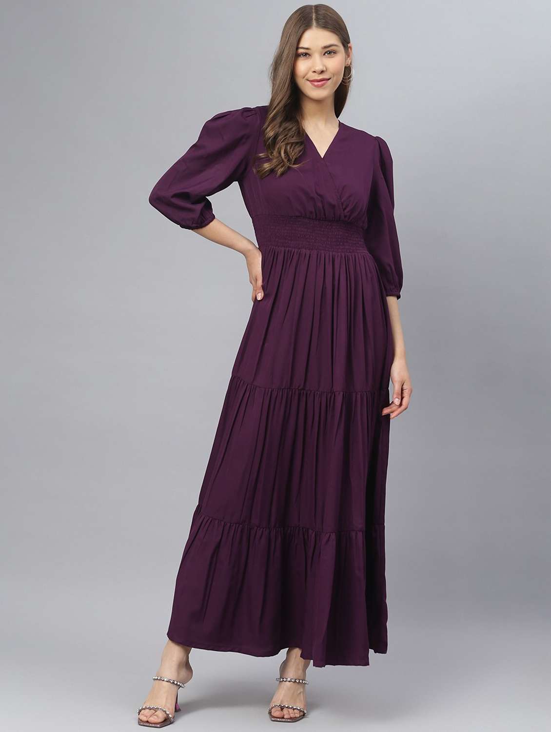 women solid tiered dress