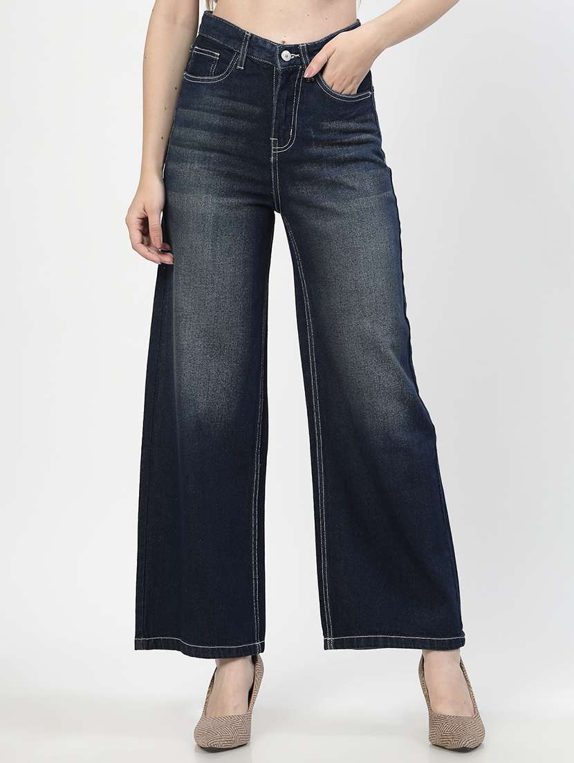 women solid wide leg jean