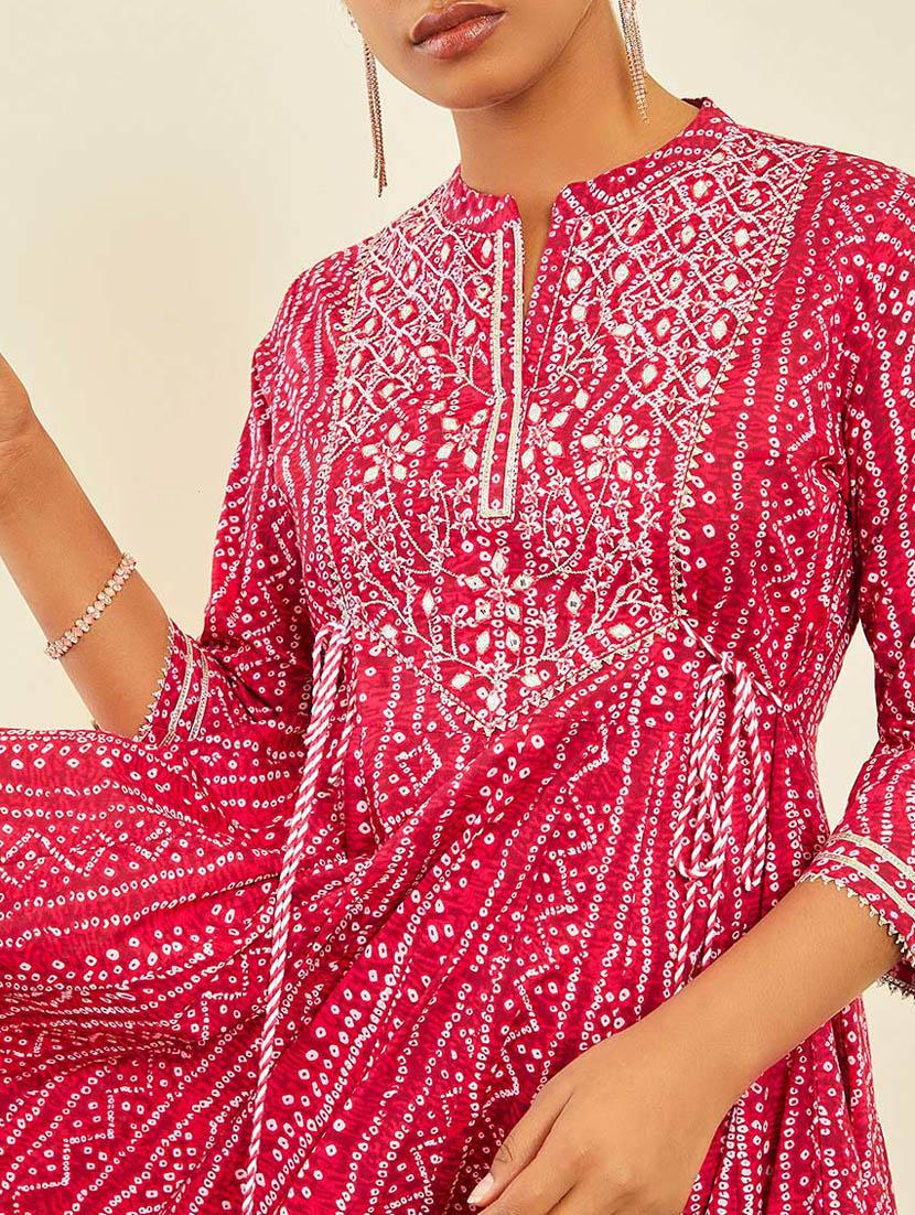 women pink cotton a-line kurta - 21288192 - Standard Image - 4