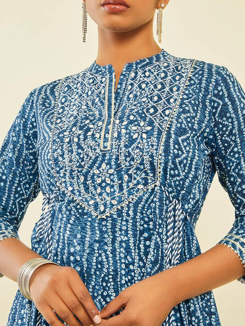 women blue cotton a-line kurta - 21288194 - Standard Image - 4