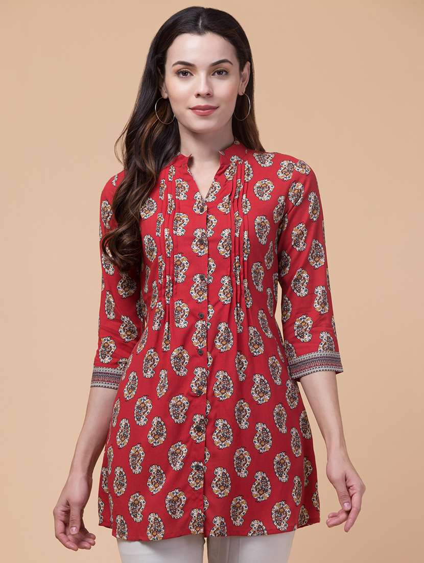 red rayon regular tunic - 21288272 -  Zoom Image - 0