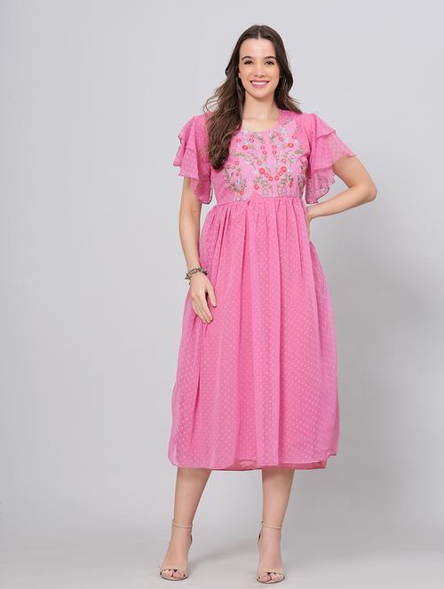 embroidered fit & flare dress - 21288410 - Standard Image - 0
