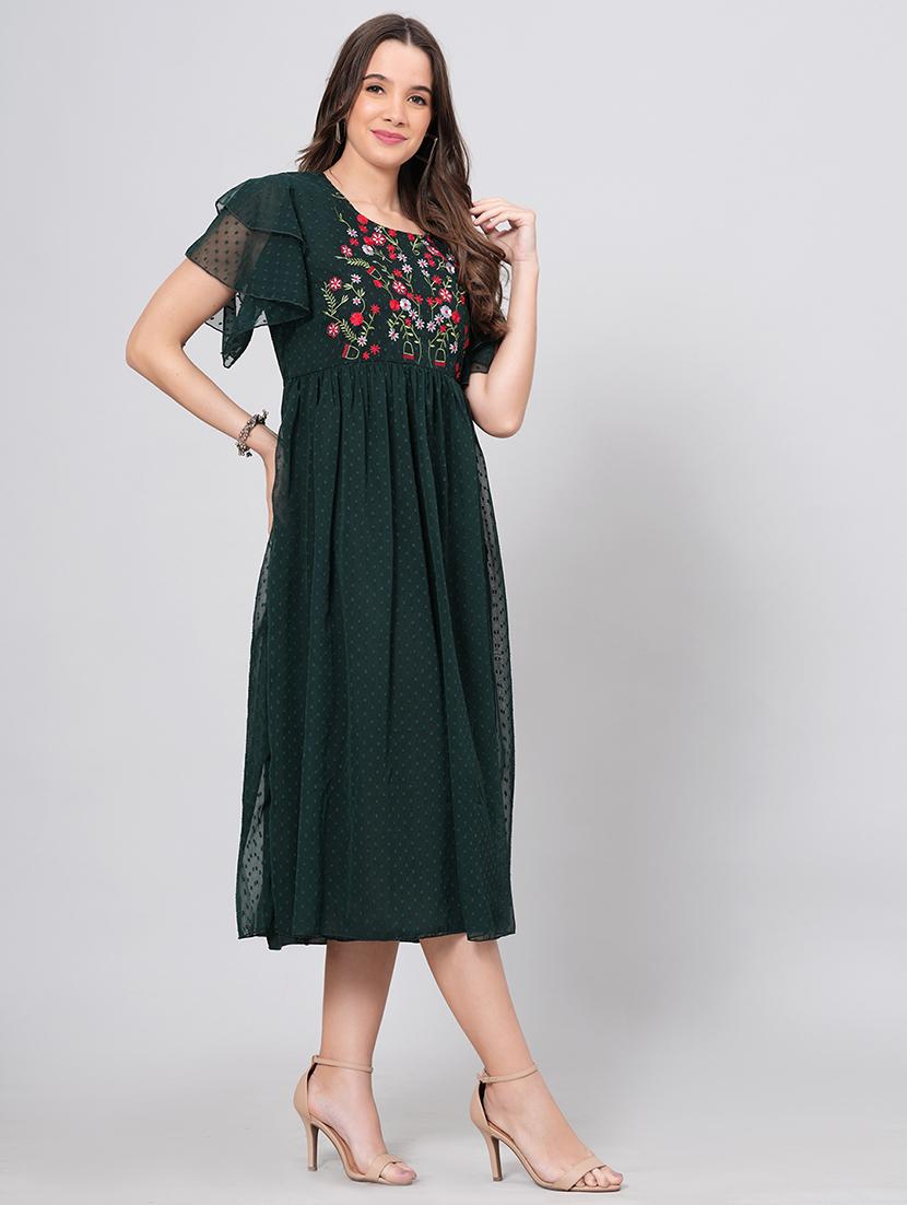 embroidered fit & flare dress - 21288411 - Standard Image - 1
