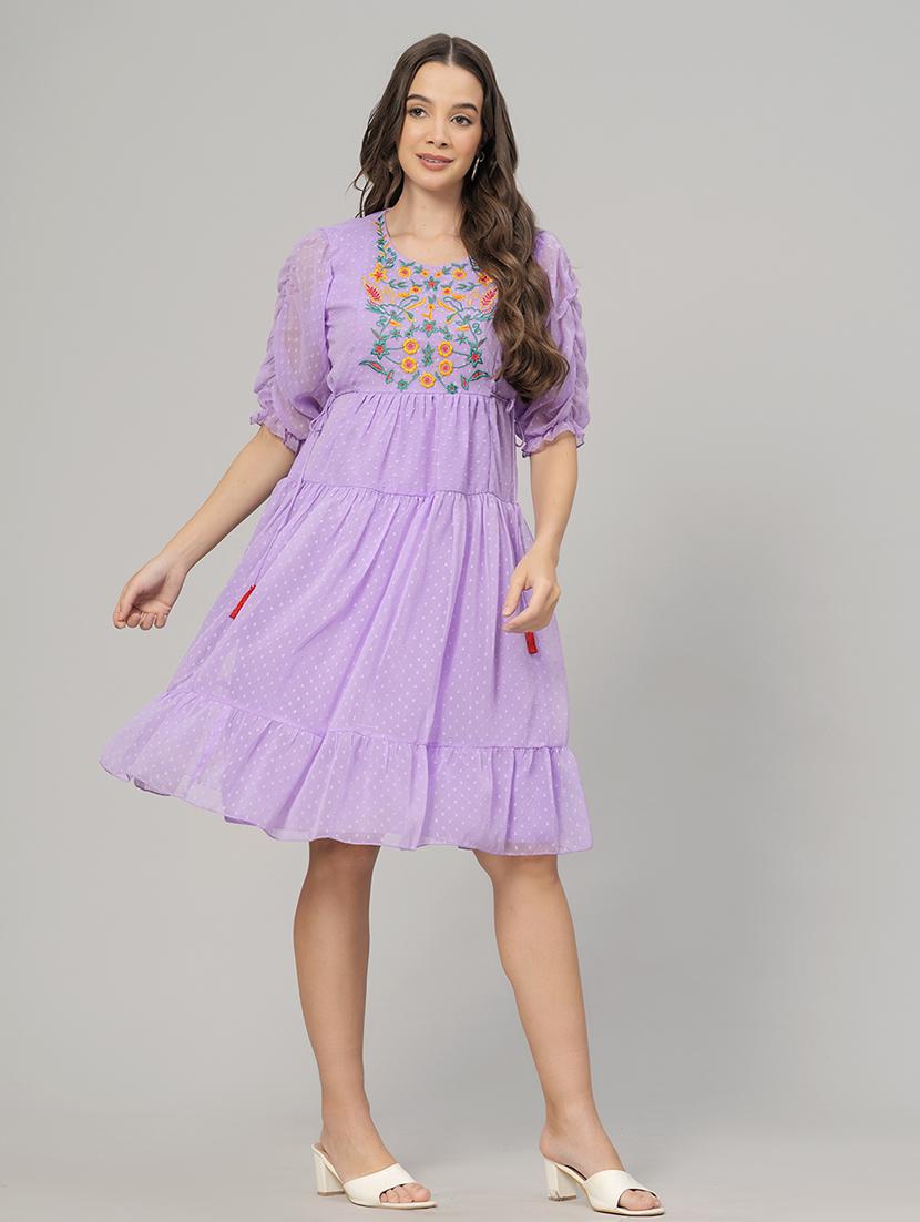 embroidered tiered fit & flare dress - 21288418 - Standard Image - 1