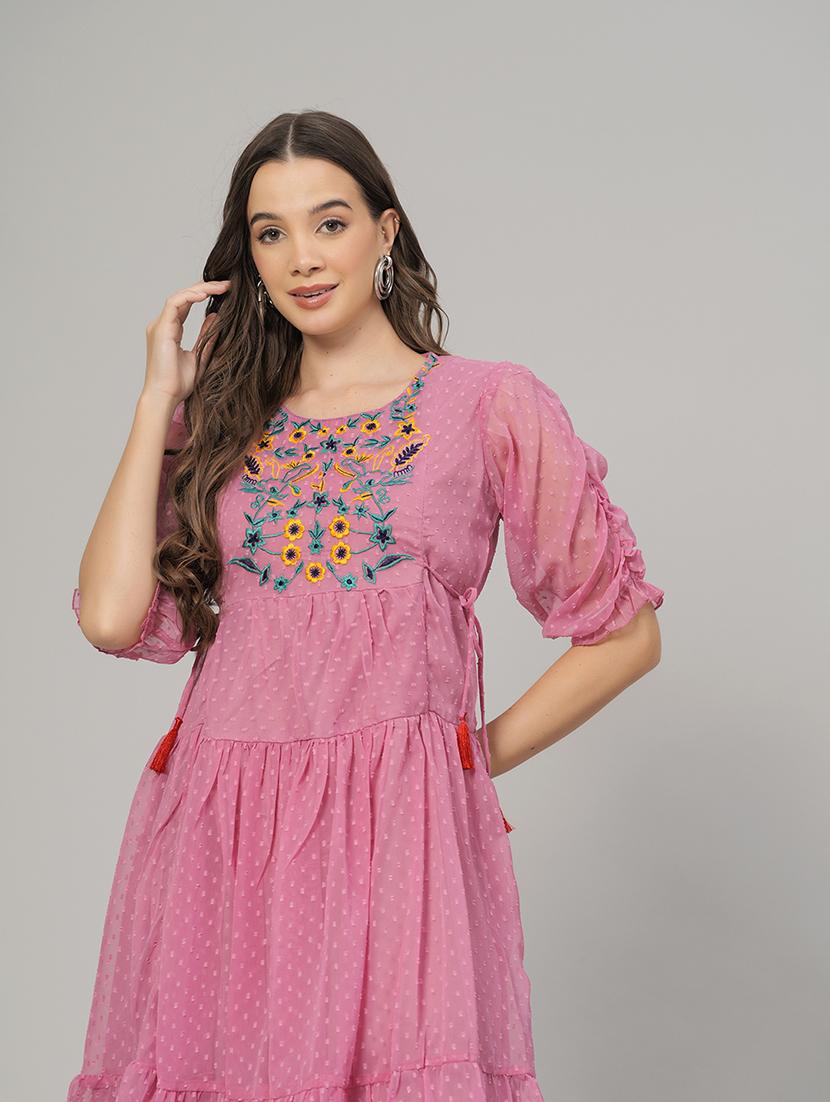 embroidered tiered fit & flare dress - 21288419 - Standard Image - 4