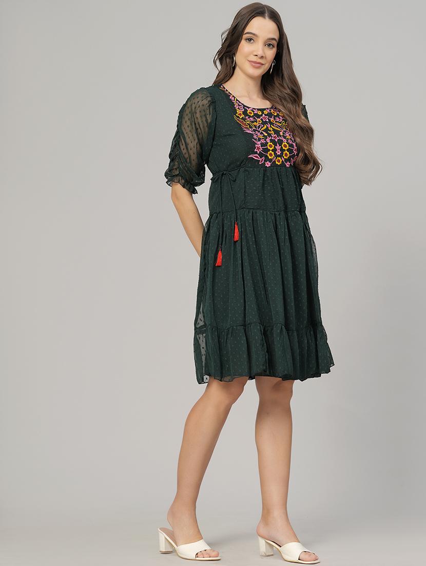 embroidered tiered fit & flare dress - 21288420 - Standard Image - 1