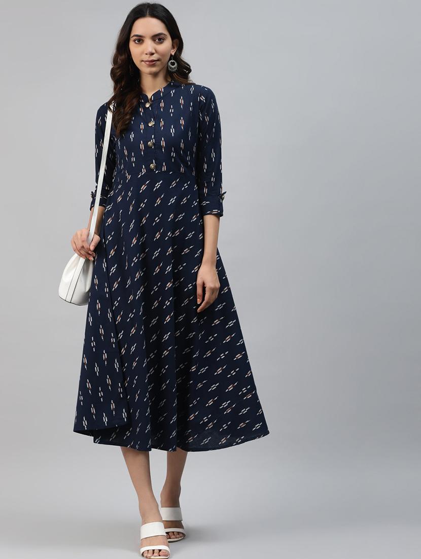 women navy blue viscose flared kurta - 21288555 - Zoom Image - 0