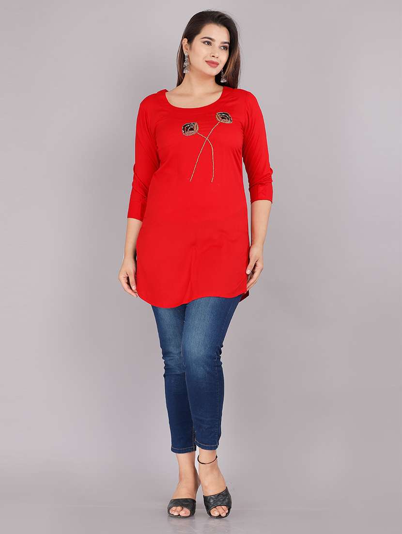 women red viscose straight kurti - 21288558 - Standard Image - 4