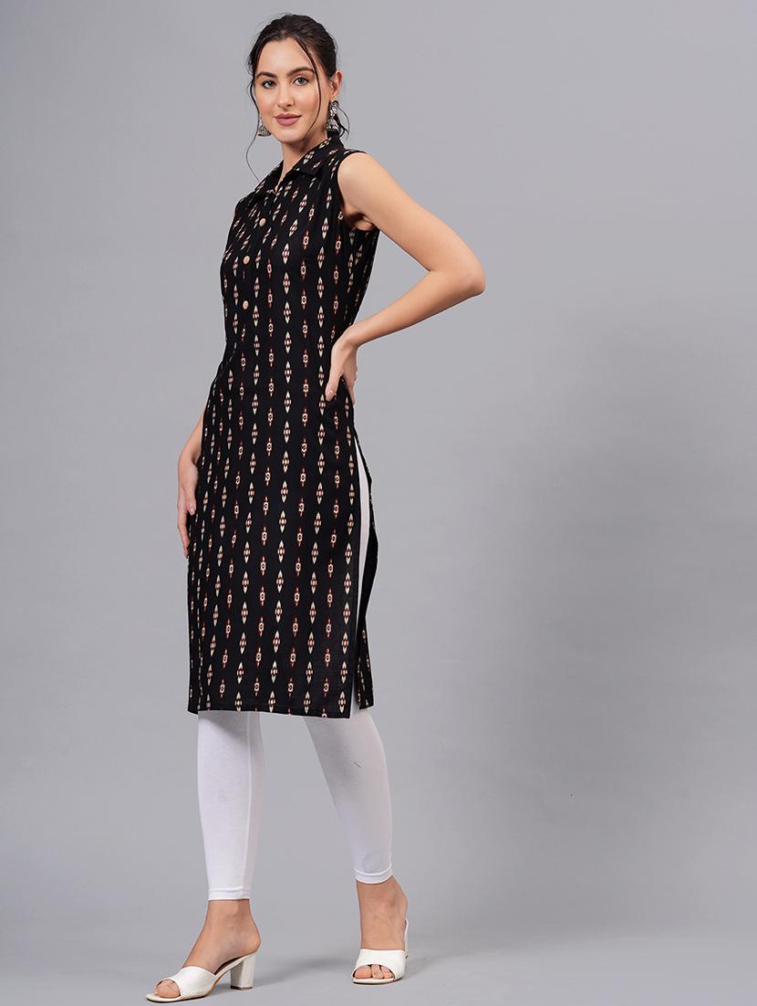 women black viscose straight kurta - 21288579 - Standard Image - 1