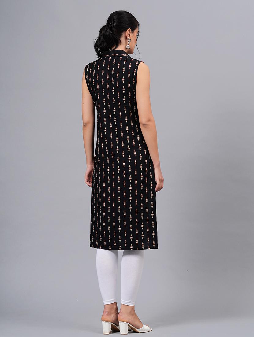 women black viscose straight kurta - 21288579 - Standard Image - 4