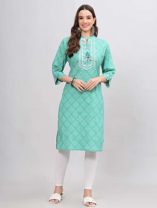 women three quarter sleeve straight kurta - 21288595 - Standard Image - 0