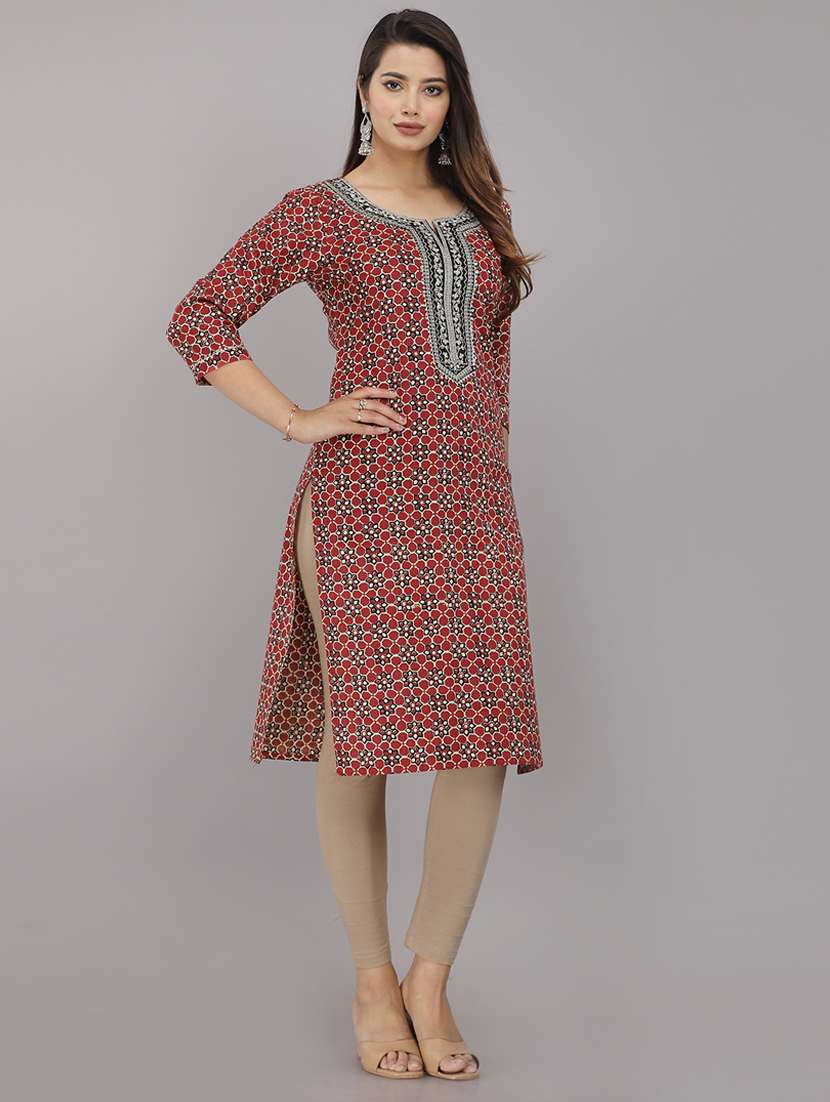 women three quarter sleeve straight kurta - 21288663 - Standard Image - 1