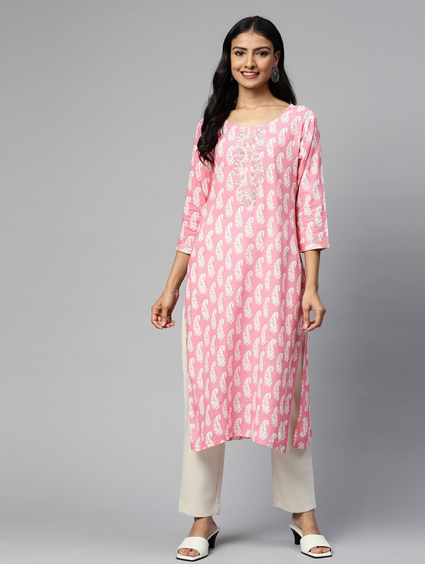 women pink cotton blend straight kurta - 21288720 - Zoom Image - 0