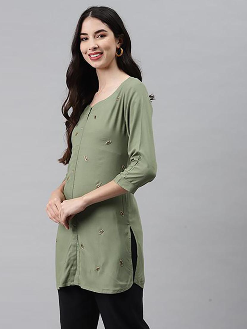 women three quarter sleeve straight kurti - 21288766 - Standard Image - 1