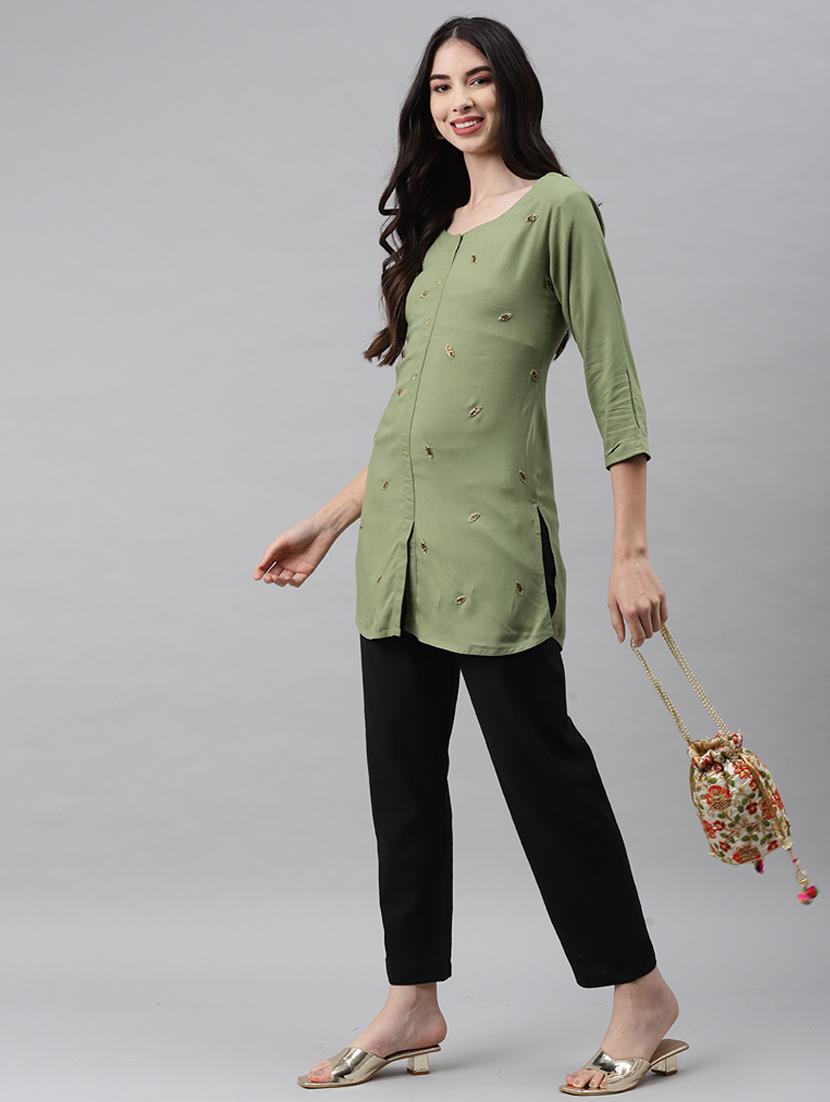 women three quarter sleeve straight kurti - 21288766 - Standard Image - 4