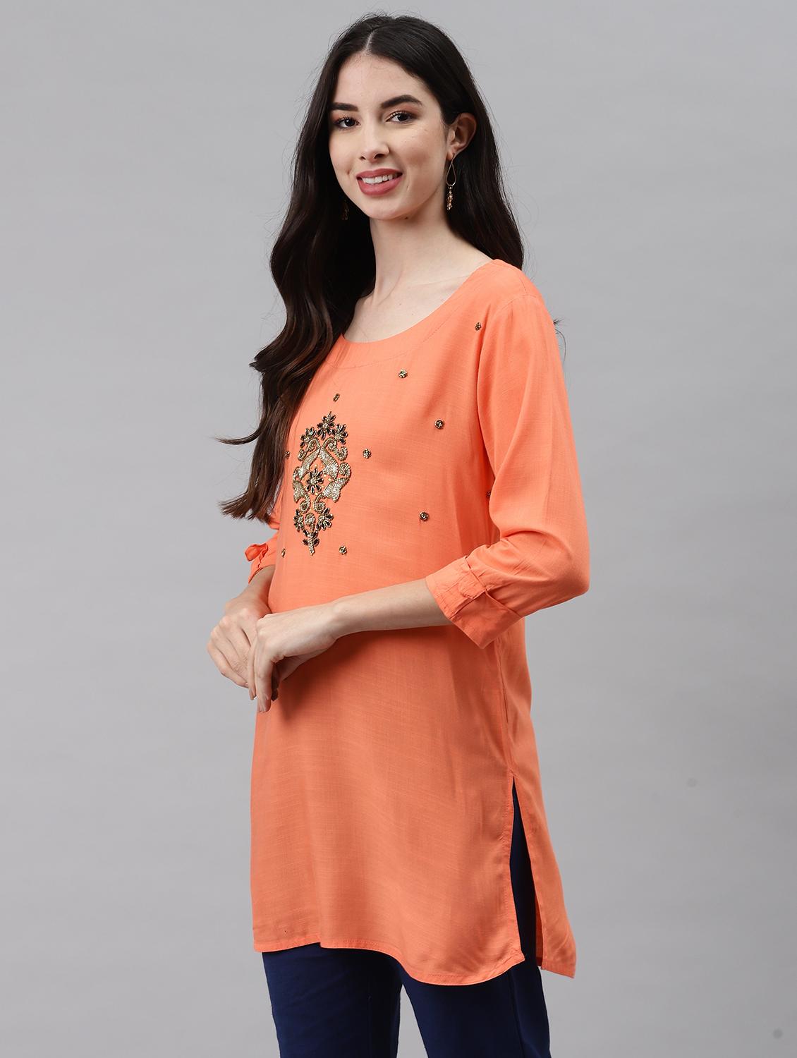 women three quarter sleeve straight kurti - 21288792 - Standard Image - 1