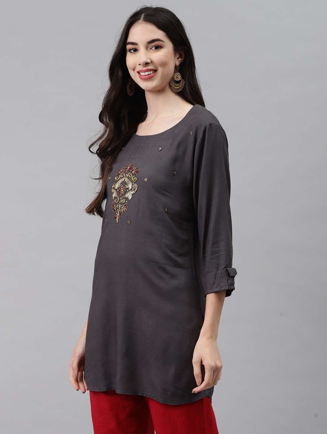 women grey viscose straight kurta - 21288795 -  Standard Image - 1