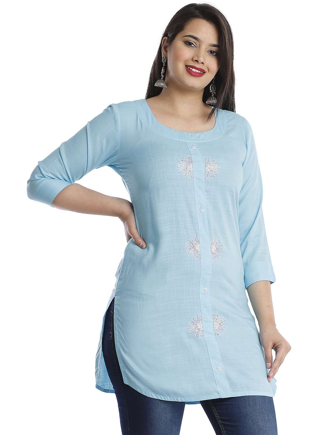 women three quarter sleeve straight kurti - 21288809 - Standard Image - 1