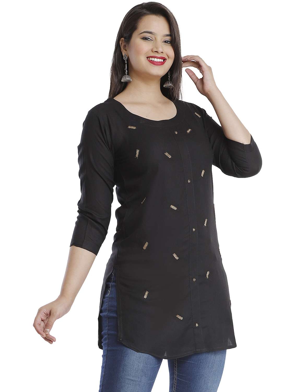 women black viscose straight kurta - 21288817 -  Standard Image - 1